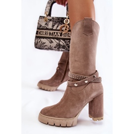 Women's high boots on a high heel Lewski Shoes 3246 Cappucino beige 2