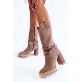 Women's high boots on a high heel Lewski Shoes 3246 Cappucino beige 1