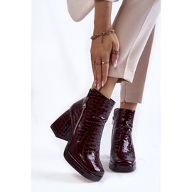 PA2 Leather Ankle Boots Crocodile Pattern Burgundy Alienore red 1