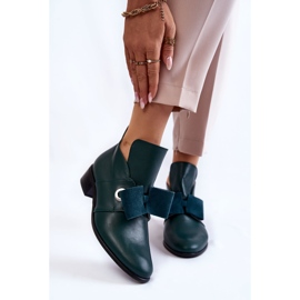Leather Shoes With Suede Bow Green 1