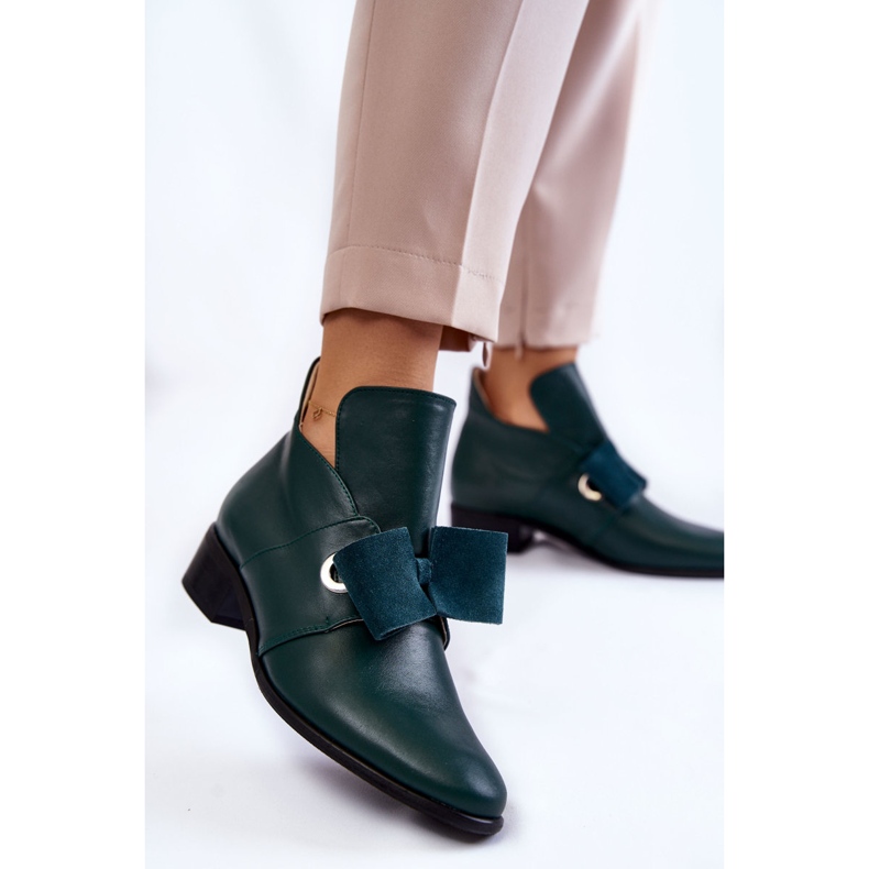 Leather Shoes With Suede Bow Green 2