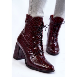 PA2 Women's Lacquered Boots On A Crocodile Heel Pattern Burgundy Alva 5