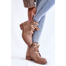 FB2 Dark Beige Raiso Suede Warm Boots With Zipper With Pearls 2