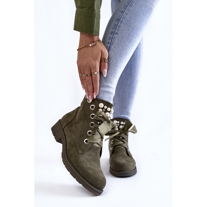 Suede Insulated Zipper Boots With Pearls, Green Perla 1