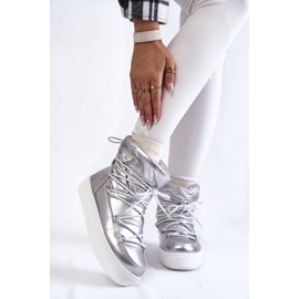 Women's Fashionable Lace-up Snow Boots Silver 1