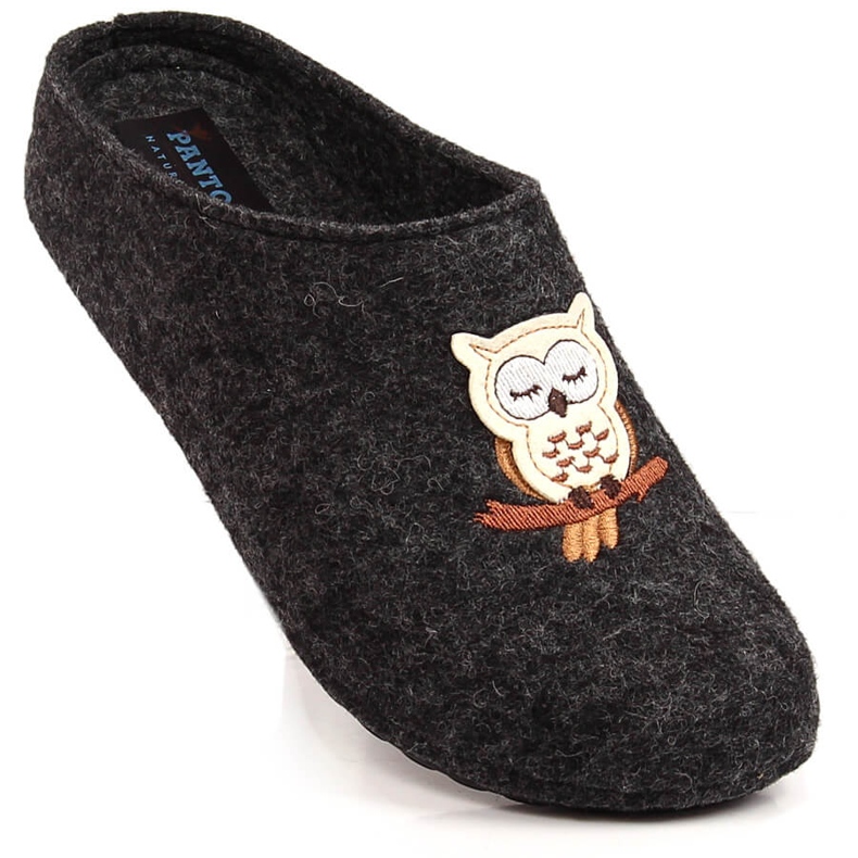 Women's home felt slippers with owl Panto Fino KK267023 grey 1