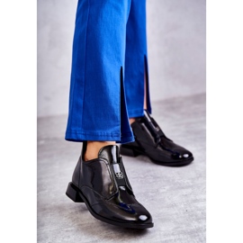 S.Barski Patent Leather Low Zipper Ankle Boots Black 1