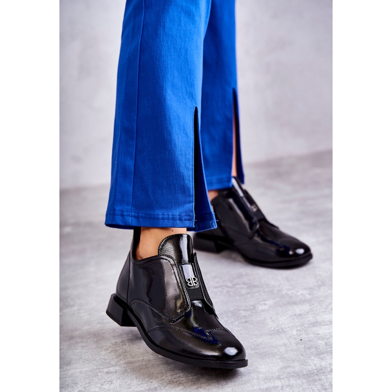 S.Barski Patent Leather Low Zipper Ankle Boots Black 1