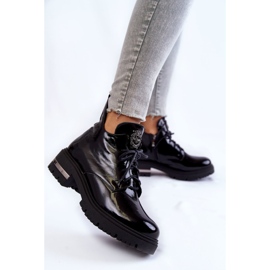 Women's Lacquered Boots On A Flat Heel Black Charline 2