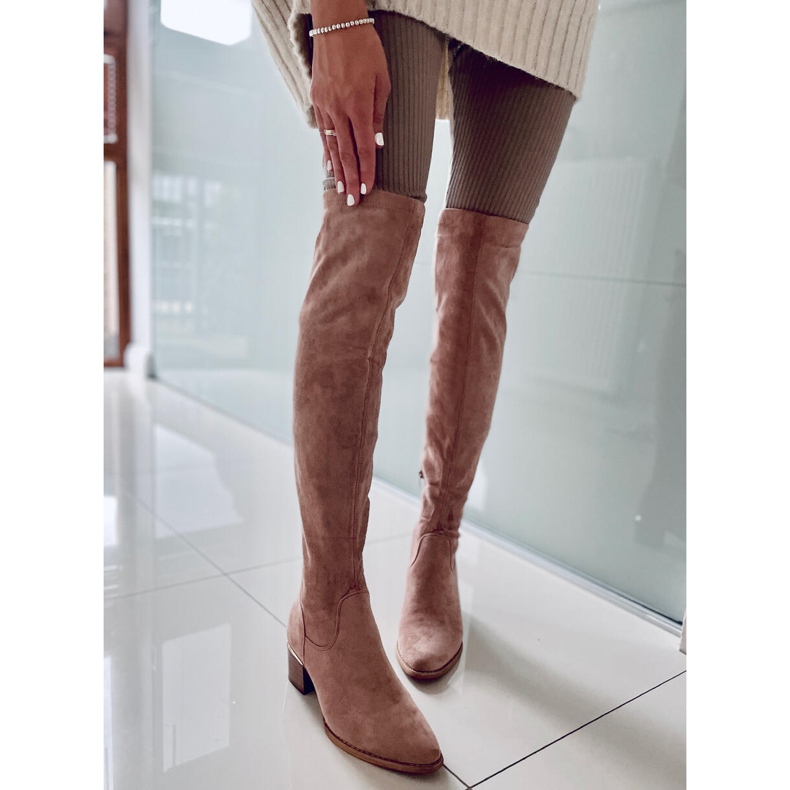 PA1 Gwen Beige Low-Heeled Over-Knee Boots 1