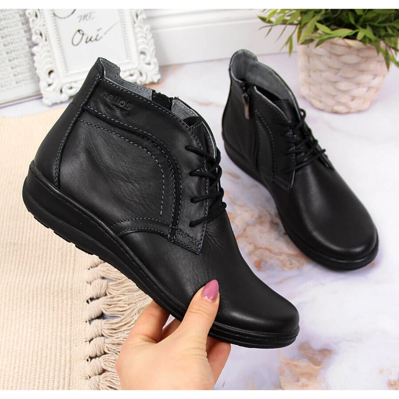 Black insulated leather boots black Helios 612-2 1