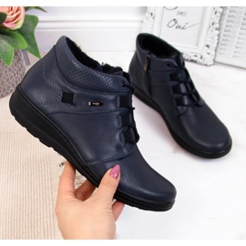 Women's warm leather boots, navy blue Helios 521 2