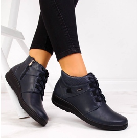 Women's warm leather boots, navy blue Helios 521 1