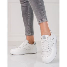 Women's Shelovet white sneakers on a thick sole silver 1