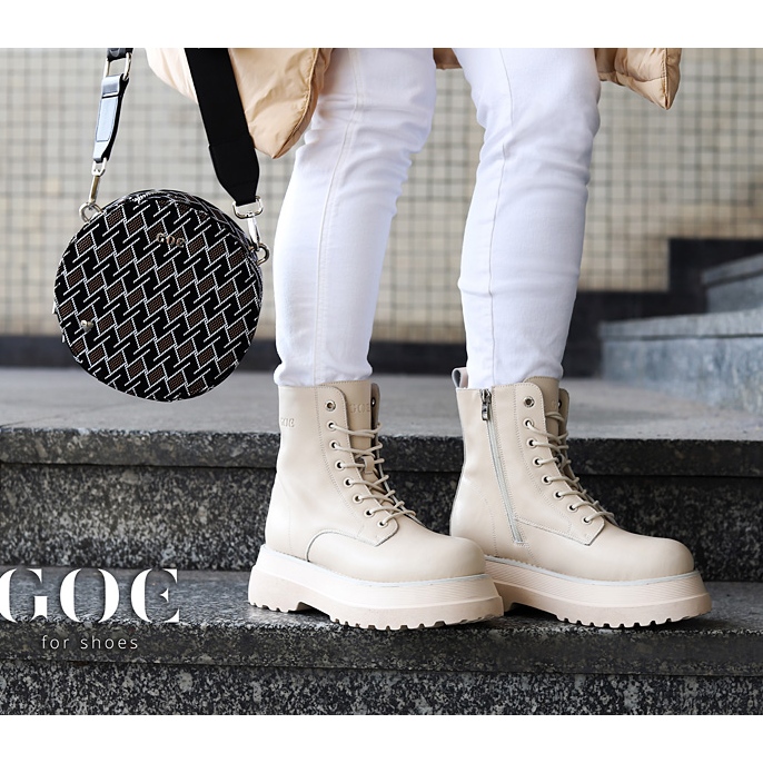 Leather boots on the platform insulated beige Goe KK2N4066 1