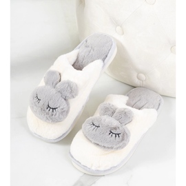 Gray slippers with a rabbit Rabbit white 1