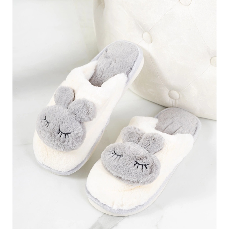 Gray slippers with a rabbit Rabbit white 1
