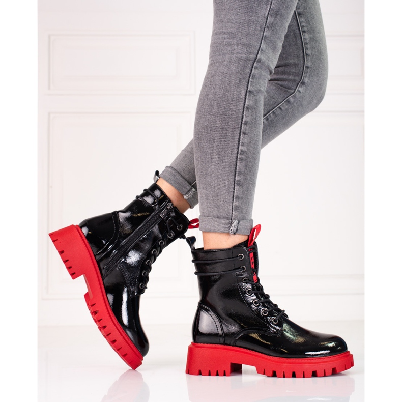 Shelovet women's workers with red sole black 1