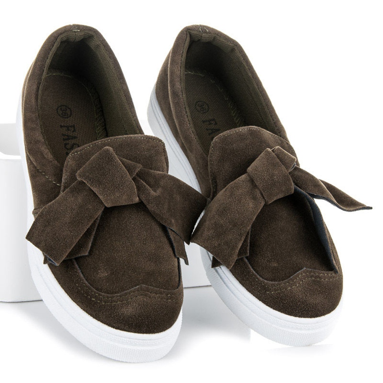 Fashion Slip-on sneakers with a bow green 1