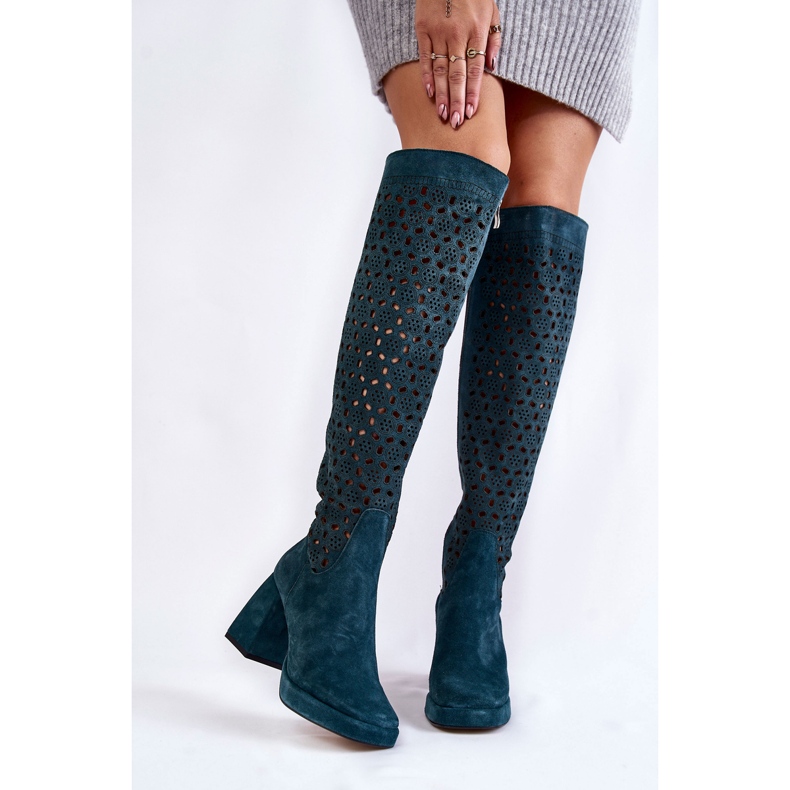 PA2 Openwork Suede Boots On High Heels Green Castres multicolored 1