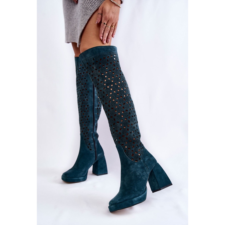 PA2 Openwork Suede Boots On High Heels Green Castres multicolored 2