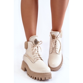 PL5 Women's Leather Trappers Boots Light beige Vergo 2