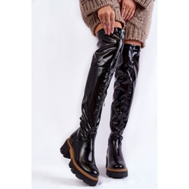PL5 Fashionable lacquered women's boots over the knee black Venise 1