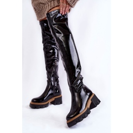PL5 Fashionable lacquered women's boots over the knee black Venise 2