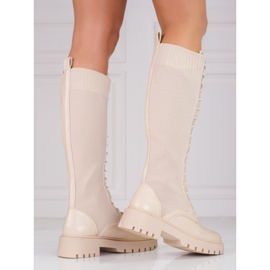 Women's lace-up boots with a flexible Shelovet upper beige 2