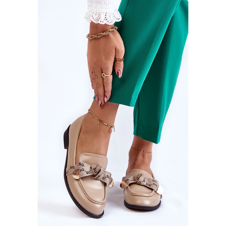 WS1 Women's Leather Loafers With Beige Dayes Bow 1