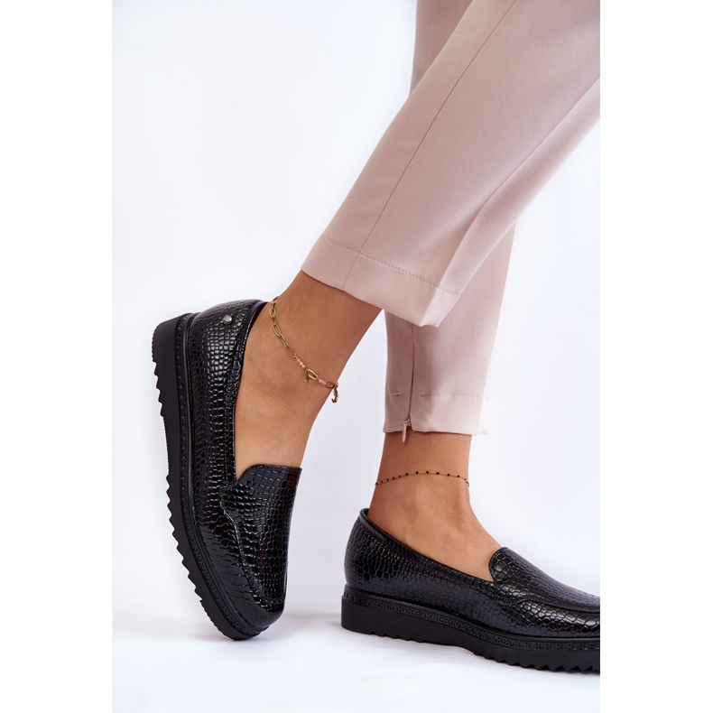 Vinceza Lacquered Loafers Crocodile Pattern On Black Diane Platform 2