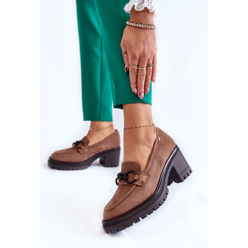 Vinceza Women's suede high heels shoes dark beige Sanya brown 2