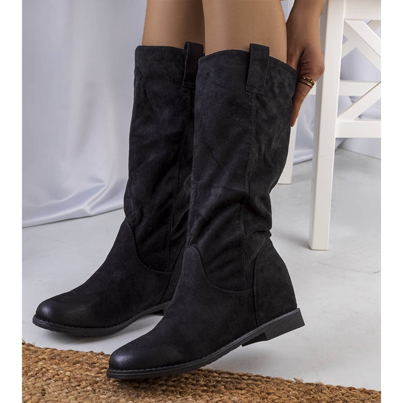 Black boots on Mae's indoor wedge heel 1