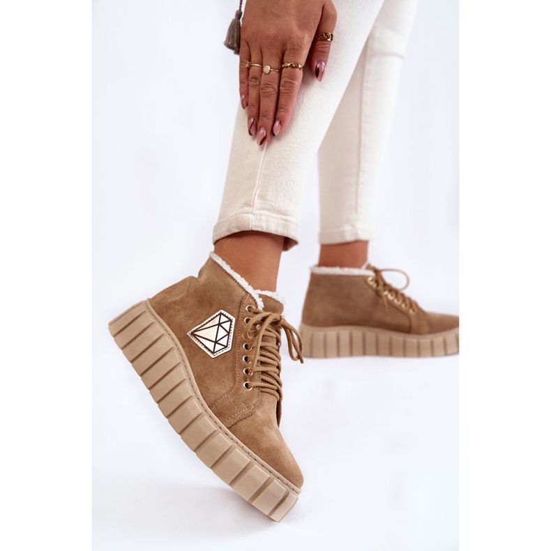 Suede Sport Shoes Tied Lewski Shoes 3252 / N Beige 2