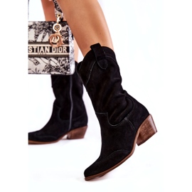 Suede Boots Cowboy Boots Lewski Shoes 3198 Black 2