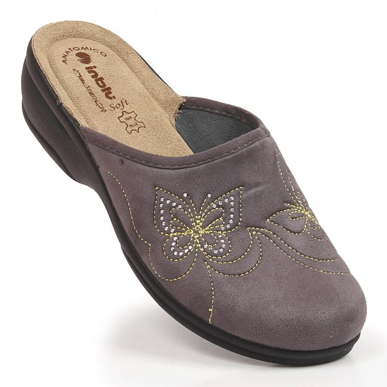 Comfortable gray Inblu velor slippers for women grey 1 Comfortable gray Inblu velor slippers for women grey 1
