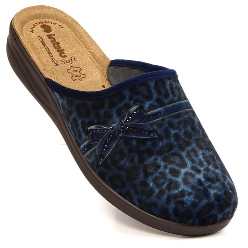 Comfortable women's navy blue Inblu slippers with leopard print 1