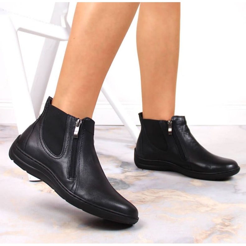 Comfortable leather boots with zippers Łukbut W LUK1189A black 2