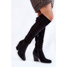 Lewski Shoes Women's Suede Thigh High Boots Lewski 2833 Black 2