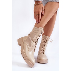 PA1 Leather Socks Lace-up Boots Light beige Riston 1