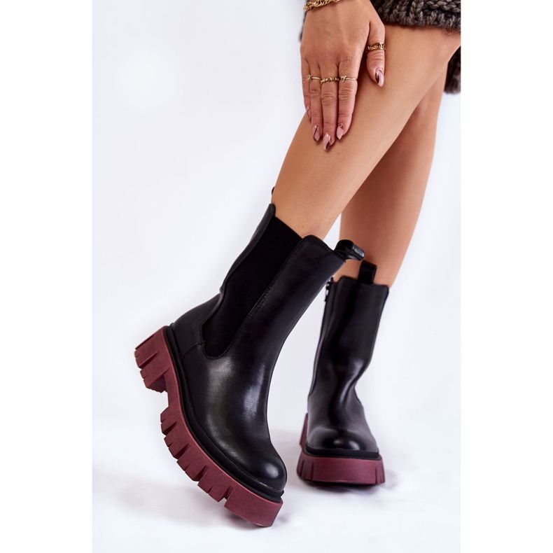 Women's Platform Workers Boots Black-Claret Aliana 1