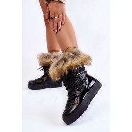 PA1 Women's Lace-up Snow Boots With Fur Black Shannon 2