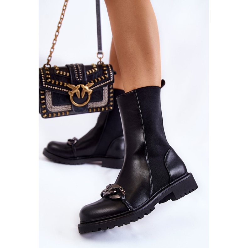PA1 Women's Slip-On Boots With A Chain Black Maliya 2