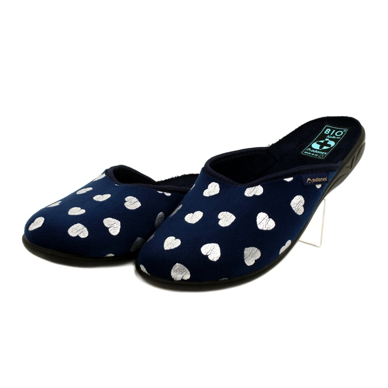 Women's Slippers With Hearts BIO Adanex 27939 navy blue silver 2