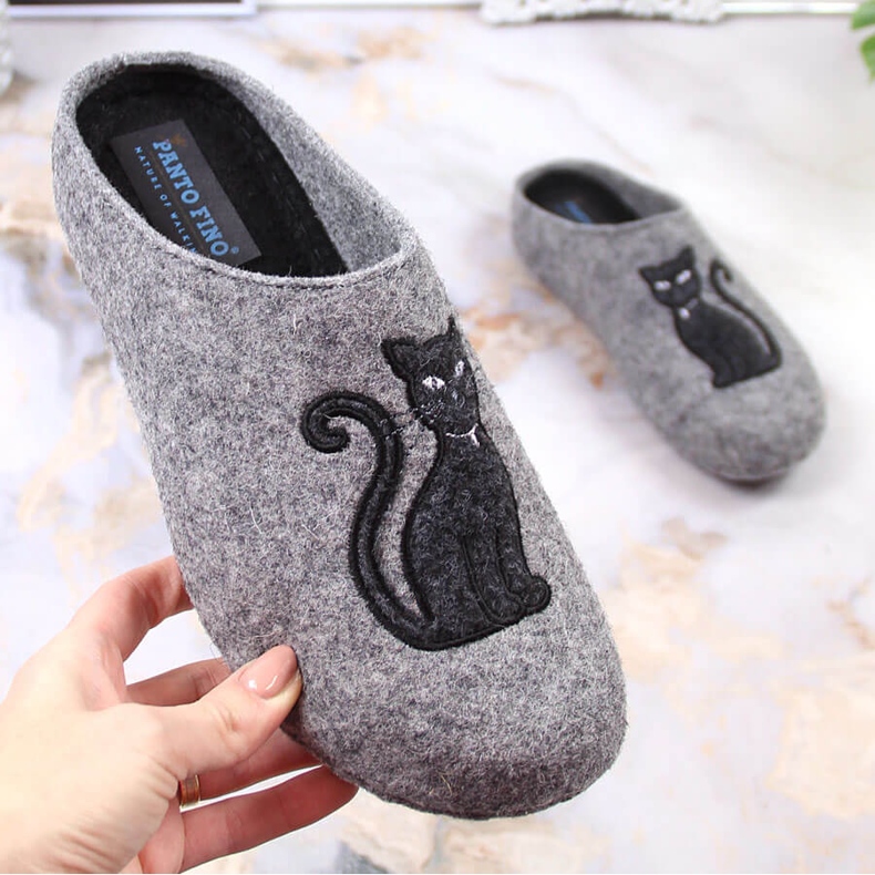 Women's home felt slippers with a cat gray Panto Fino KK267047 grey 1