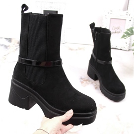 Women's Chelsea boots on the post, black insulated, suede Jezzi 1
