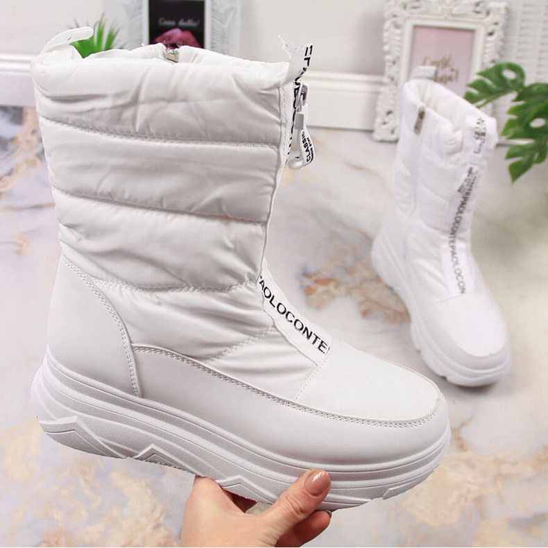 Women's snow boots with a zipper, white Potocki 1