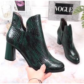 Women's lacquered boots on a croco post, insulated green Jezzi 1