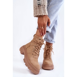 Leather Warm Lace Up Boots Beige Merisha 1