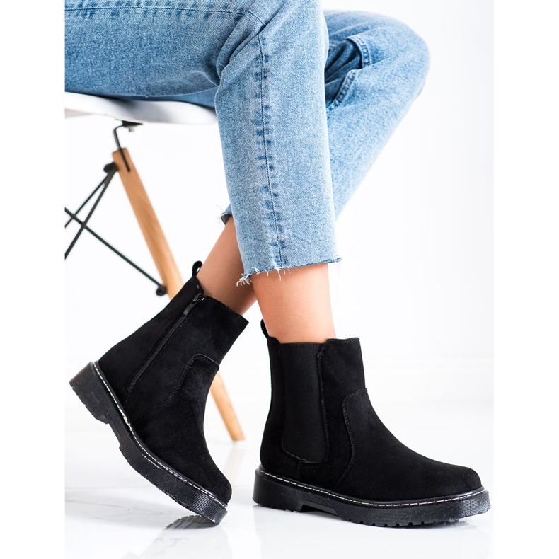 SHELOVET Suede Booties With Fur black 1